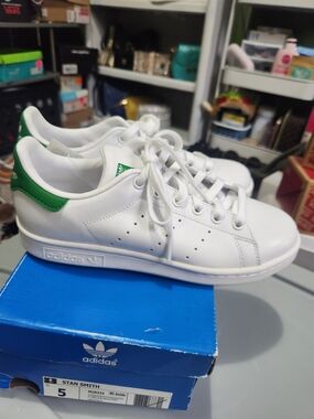 adidas White and Green Stan Smith Sneakers